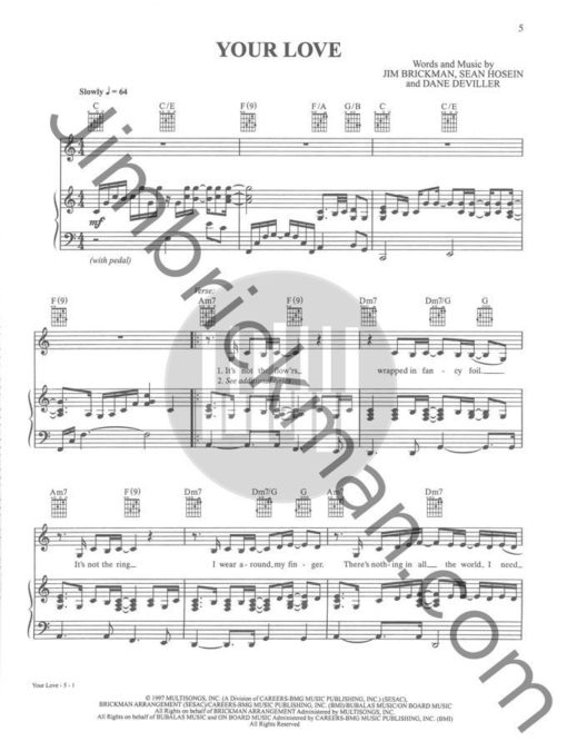Visions of Love Songbook "Your Love" sheet music