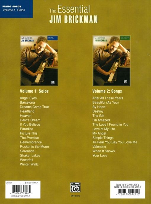 Essential Jim Brickman Volume 1: Piano Solos back cover
