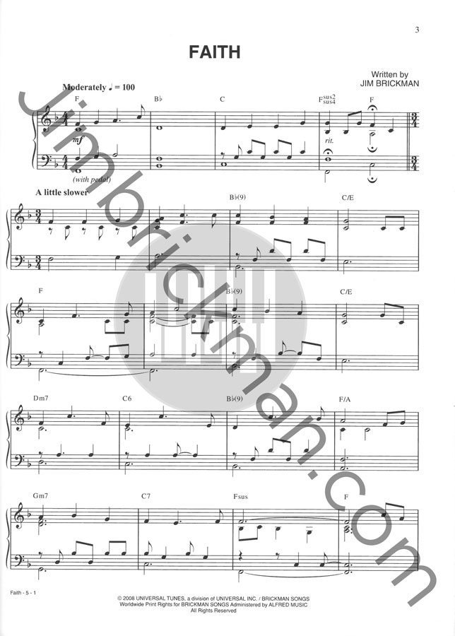 Faith Songbook Piano Sheet Music Jim Brickman