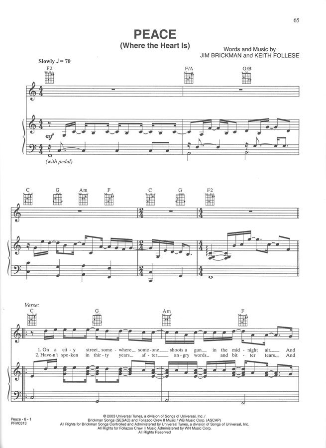 peace songbook jim brickman music appologize sheet music